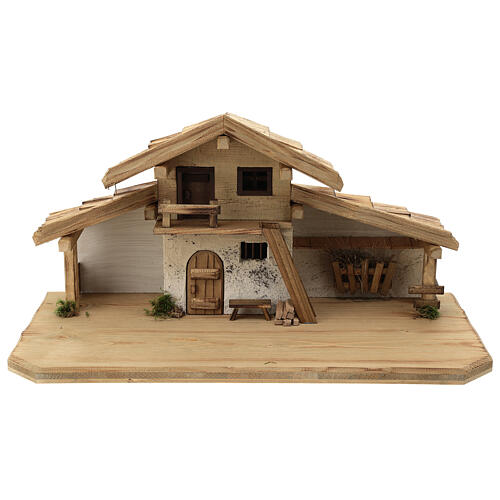 Ettal wood stable, nordic style, for Nativity Scene with 15 cm characters, 30x60x30 cm 1