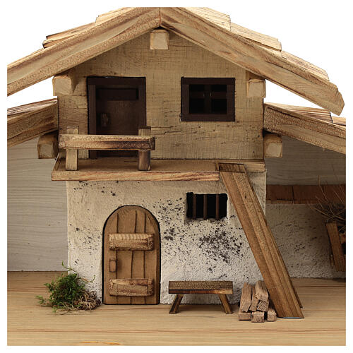 Ettal wood stable, nordic style, for Nativity Scene with 15 cm characters, 30x60x30 cm 2