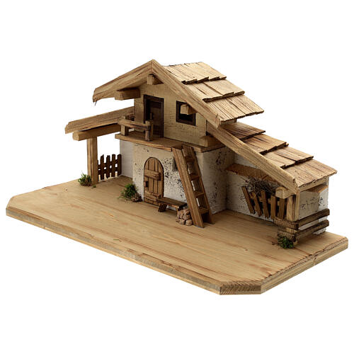 Ettal wood stable, nordic style, for Nativity Scene with 15 cm characters, 30x60x30 cm 3