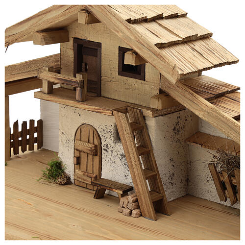 Ettal wood stable, nordic style, for Nativity Scene with 15 cm characters, 30x60x30 cm 4