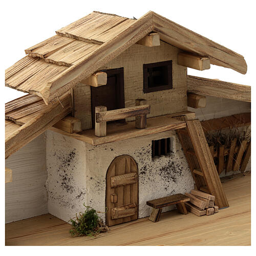 Ettal wood stable, nordic style, for Nativity Scene with 15 cm characters, 30x60x30 cm 6