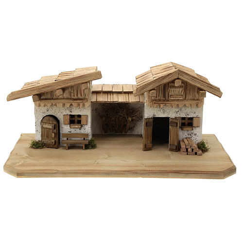 Garmisch wood stable, nordic style, for Nativity Scene with 15 cm characters, 30x60x30 cm 1