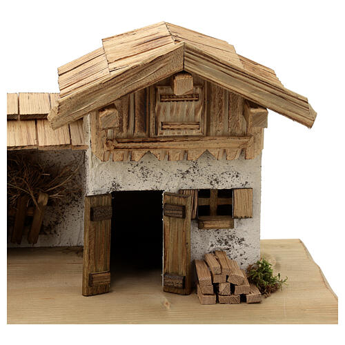 Garmisch wood stable, nordic style, for Nativity Scene with 15 cm characters, 30x60x30 cm 4