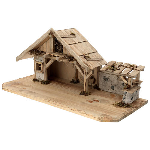 Sterzing wood stable, nordic style, for Nativity Scene with 12 cm characters, 30x70x30 cm 3