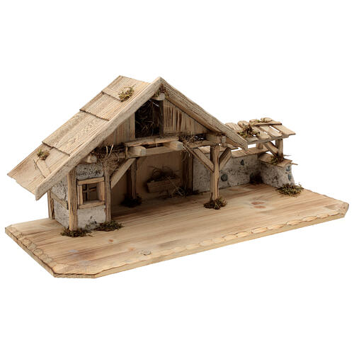 Sterzing wood stable, nordic style, for Nativity Scene with 12 cm characters, 30x70x30 cm 5