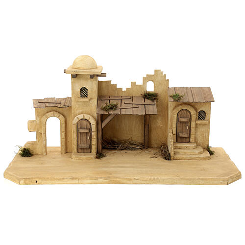 Jerusalem stable, wood and resin, for Nativity Scene with 12 cm characters, 30x70x30 cm 1