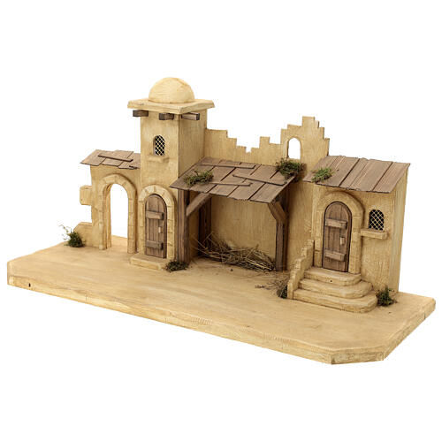 Jerusalem stable, wood and resin, for Nativity Scene with 12 cm characters, 30x70x30 cm 3