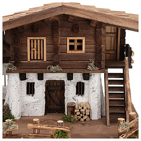 Chiemgau wood stable, nordic style, for Nativity Scene with 20 cm characters, 35x75x45 cm