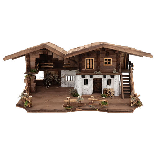 Chiemgau wood stable, nordic style, for Nativity Scene with 20 cm characters, 35x75x45 cm 1