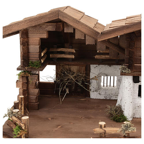 Chiemgau wood stable, nordic style, for Nativity Scene with 20 cm characters, 35x75x45 cm 4
