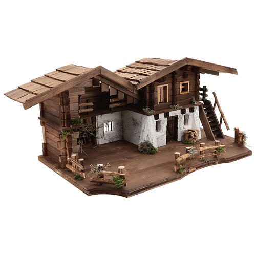 Chiemgau wood stable, nordic style, for Nativity Scene with 20 cm characters, 35x75x45 cm 5