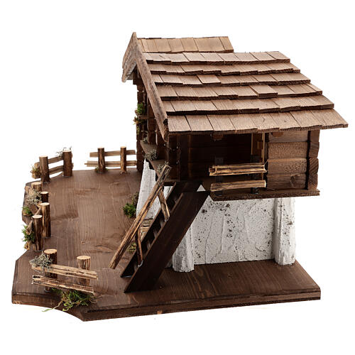 Chiemgau wood stable, nordic style, for Nativity Scene with 20 cm characters, 35x75x45 cm 7