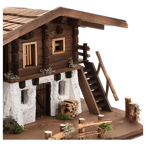 Chiemgau wood stable, nordic style, for Nativity Scene with 20 cm characters, 35x75x45 cm 8