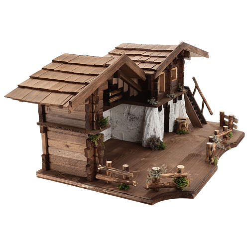 Chiemgau wood stable, nordic style, for Nativity Scene with 20 cm characters, 35x75x45 cm 9