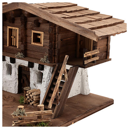 Estábulo Chiemgau estilo nórdico 35x75x45 cm madeira para presépio com figuras de 20 cm 6