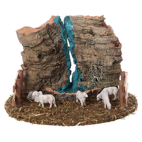 Recinto rebaño de ovejas belén 8 cm con cascada 10x15x15cm 1