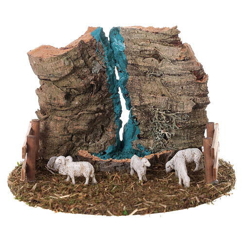 Recinto gregge di pecore presepe 8 cm con cascata 10x15x15cm 1