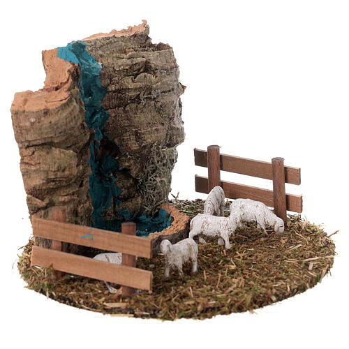 Recinto gregge di pecore presepe 8 cm con cascata 10x15x15cm 3
