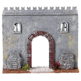 City wall with door 19th century style for Nativity Scene with 8 cm characters 20x20x5 cm