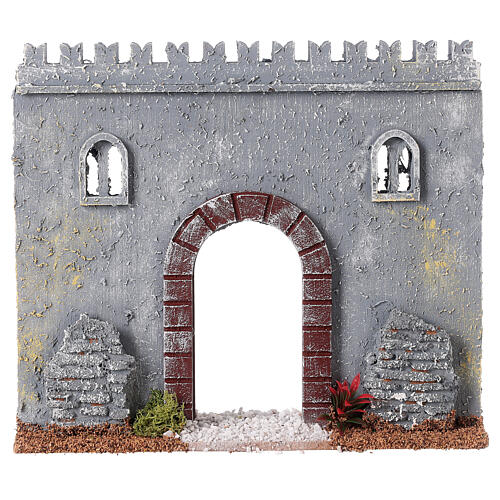 City wall with door 19th century style for Nativity Scene with 8 cm characters 20x20x5 cm 1