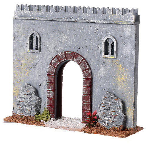 City wall with door 19th century style for Nativity Scene with 8 cm characters 20x20x5 cm 2