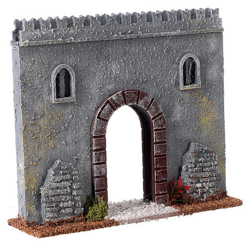 City wall with door 19th century style for Nativity Scene with 8 cm characters 20x20x5 cm 3