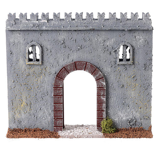 City wall with door 19th century style for Nativity Scene with 8 cm characters 20x20x5 cm 5