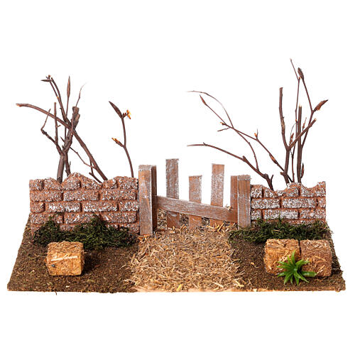 Wood gate with bushes for Nativity Scene with 10 cm characters 15x25x15 cm 1