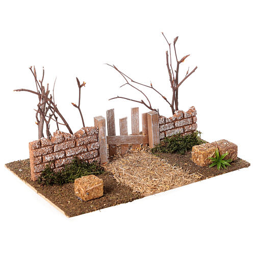 Wood gate with bushes for Nativity Scene with 10 cm characters 15x25x15 cm 3