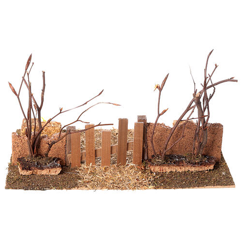 Wood gate with bushes for Nativity Scene with 10 cm characters 15x25x15 cm 5