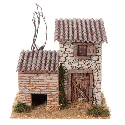 Casa con fienile presepe 8 cm stile rustico 20x20x15cm 1