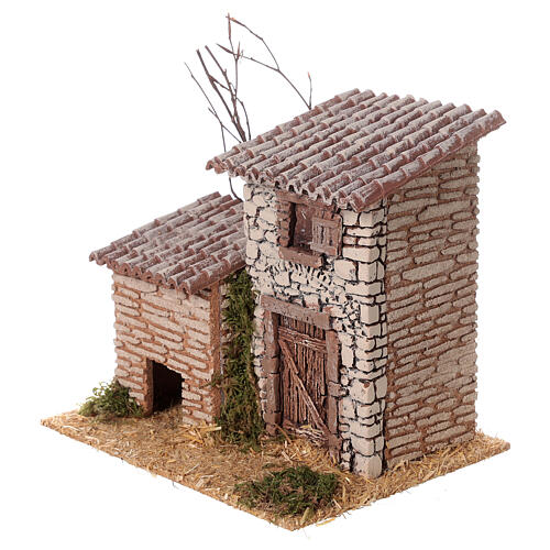 Casa con fienile presepe 8 cm stile rustico 20x20x15cm 2