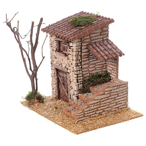 Nineteenth century house with stairs for Nativity Scene with 8 cm characters 20x20x15 cm 2