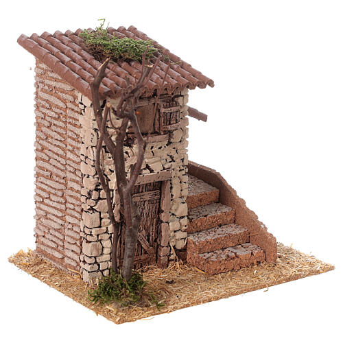 Nineteenth century house with stairs for Nativity Scene with 8 cm characters 20x20x15 cm 4