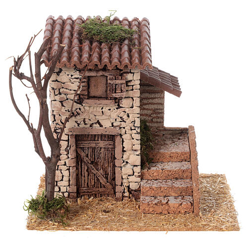 House with stairs 19th century style, nativity scene 8 cm 20x20x15cm 1