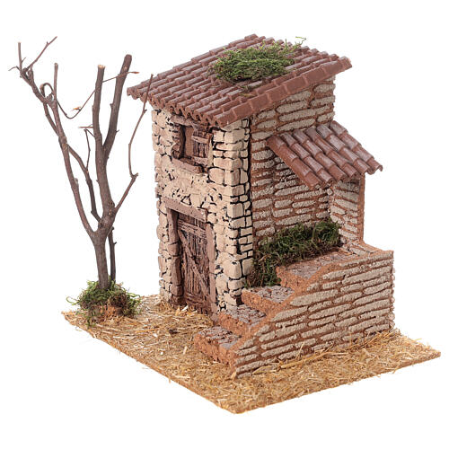 House with stairs 19th century style, nativity scene 8 cm 20x20x15cm 2