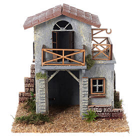 Casetta legno con terrazze stile 800 presepe 8 cm 20x20x15cm
