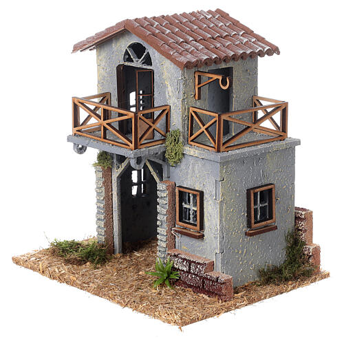 Casa madeira com terraços estilo século XIX para presépio com figuras de 8 cm 20x20x15 cm 2