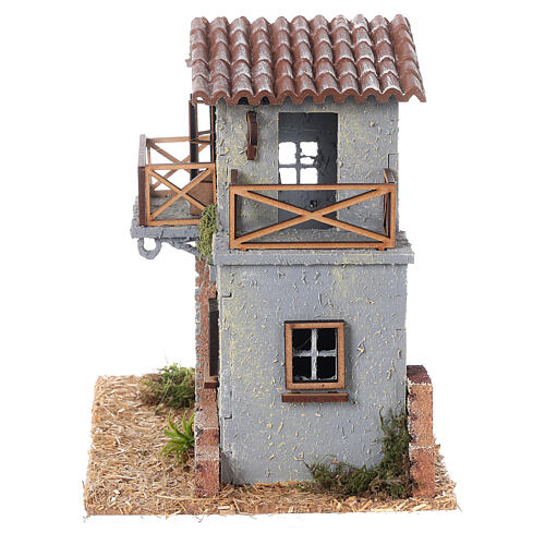 Wooden house with terraces 1800s style, 8 cm nativity 20x20x15cm 3