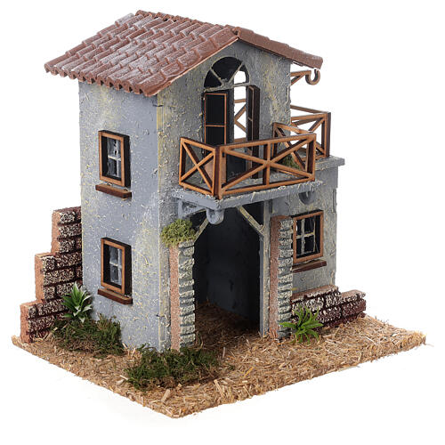 Wooden house with terraces 1800s style, 8 cm nativity 20x20x15cm 4