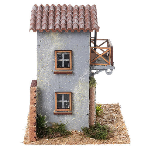 Wooden house with terraces 1800s style, 8 cm nativity 20x20x15cm 5