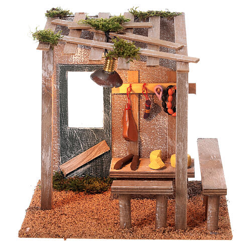 Bottega del salumiere con lanterna presepe 8-10 cm 20x20x15 cm 1