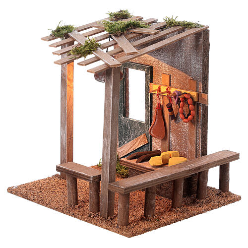 Bottega del salumiere con lanterna presepe 8-10 cm 20x20x15 cm 2