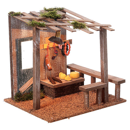 Bottega del salumiere con lanterna presepe 8-10 cm 20x20x15 cm 3