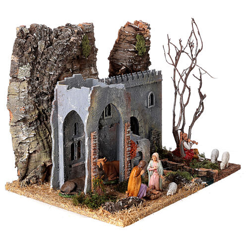 Cabana castelo para presépio Moranduzzo estilo XIX século com figuras de 10 cm 30x40x30 cm 4