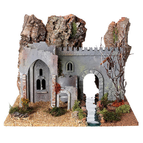 Cabana castelo para presépio Moranduzzo estilo XIX século com figuras de 10 cm 30x40x30 cm 9