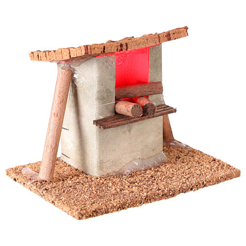 Ofen mit Holz LED Krippenhaus 12 cm, 10x10x5cm 3