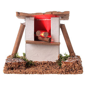Wood oven with LED light for Nativity Scene with 12 cm characters 10x10x5 cm