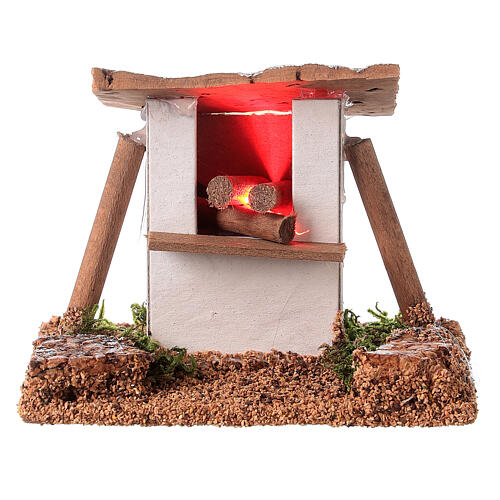 Wood oven with LED light for Nativity Scene with 12 cm characters 10x10x5 cm 1