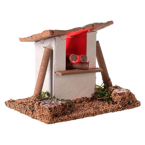 Wood oven with LED light for Nativity Scene with 12 cm characters 10x10x5 cm 3